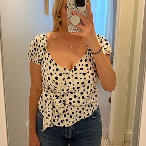 Reformation Lores Wrap Tie Top in Polka Dot size large